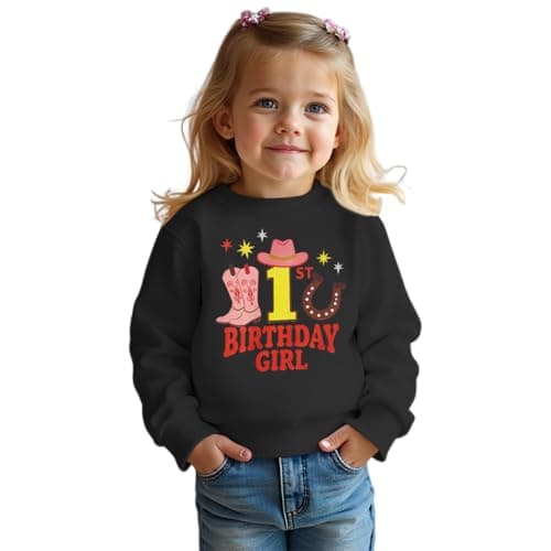 CM C&M WODRO First Birthday Sweatshirt for Baby Girls 1st Birthday Girl Pullover Shirt Toddler Western Cowgirl Boots Outfit(Black,9-12 Months)