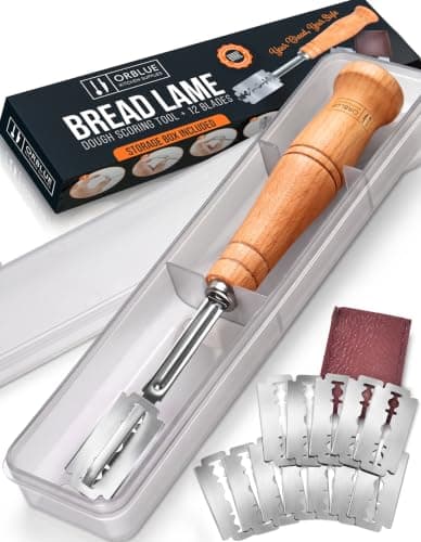 Orblue Premium Bread Lame Dough Scoring Tool, Sourdough Scoring Tool for Artisan Bread, Bread Scoring Tool with 12 Blades, Wood Handle, Dishwasher Safe