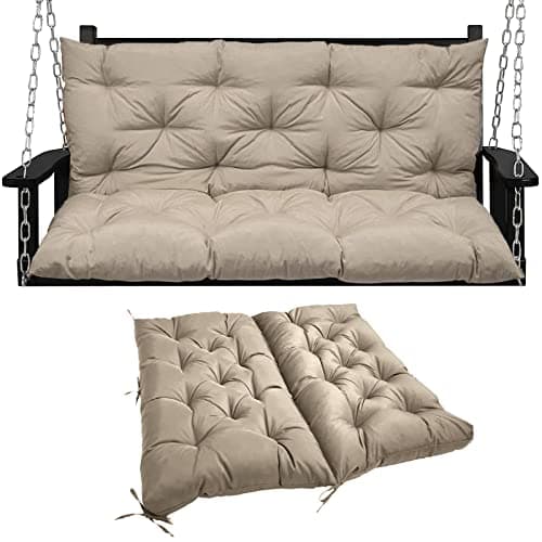 Zacammy Swing Replacement Seat Cushions, 2-3 Seater Bench Cushions for Outdoor Furnitur with Backrest, Garden Recliner Seat Cushions Waterproof Sofa Pads (Khaki, 60x40in)