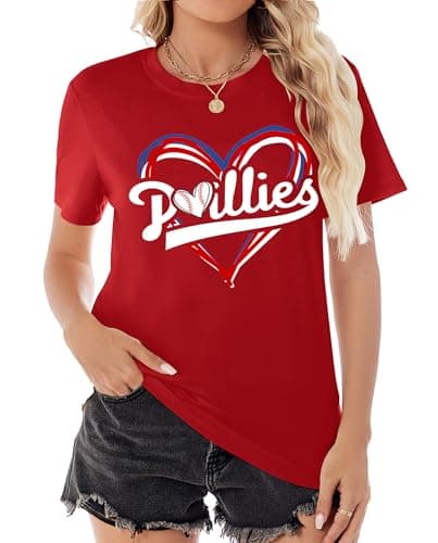 Talovee Women's Short Sleeve Graphic T-Shirt Funny Novelty Printed Tee Casual Summer Basic Tops Red