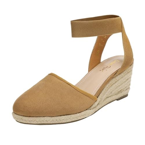 DREAM PAIRS Women's Ankle Strap Wedge Sandals,Size 6,Camel