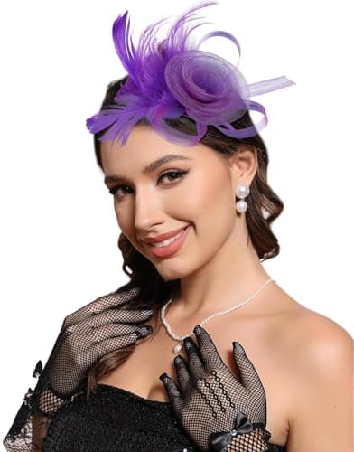 WOVOWOVO Fascinators Hats for Women Tea Party Headband Cocktail Wedding Headwear Headband for Women and Girls Purple