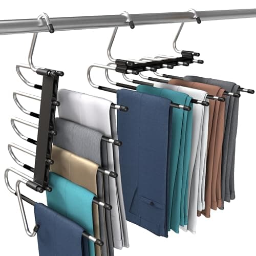 Utopia Home Pants Hangers, Space Saving 2 Pack Black Foldable Hangers with Clips for Clothes, Pants, Jeans, Skirts and Scarves, S-Type Stainless Steel Hook, Anti-Slip Hanger for Closet Organization
