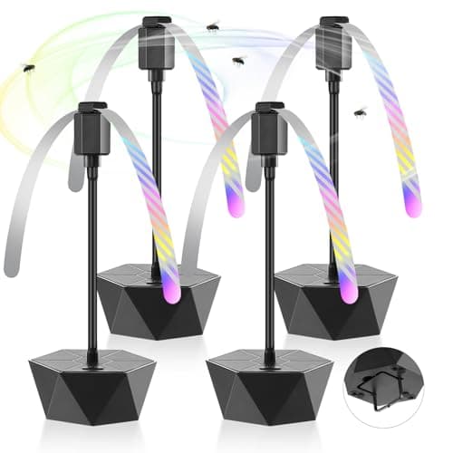 Fly Fans for Tables, Repellent Fans Keep Flies Away, Fly Spinner Table Top with Holographic Blades, Flies Deterrent for Picnic, Party, BBQ (Black, 4 Pack)