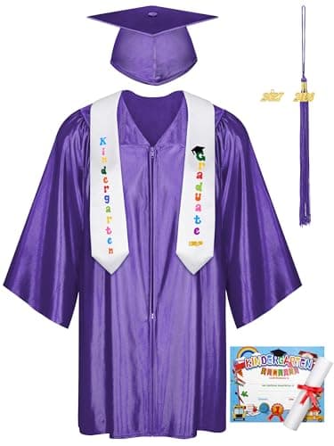 SOMSOC 7 Pack Kindergarten Graduation Cap and Gown Tassel Stole with 2026, 2027 Charms Certificate for Preschool Kids