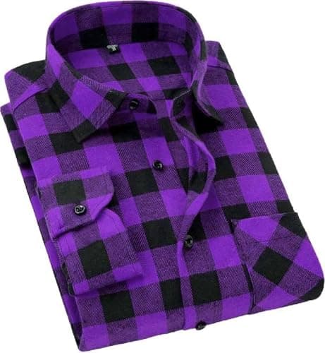 Cromoncent Men's Casual Plaid Flannel Long Sleeve Button Down Shirt,Purple Black,Small