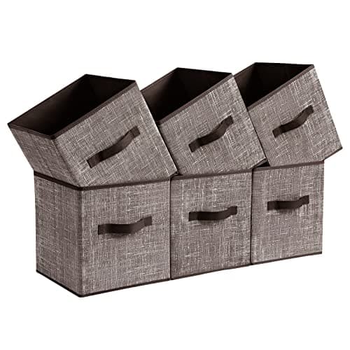 SONGMICS Storage Cubes, 11-Inch Non-Woven Fabric Bins with Double Handles, Set of 6, Closet Organizers for Shelves, Foldable, for Clothes, Walnut Color UROB026K02