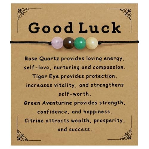 Nanafast Good Luck Bracelet for Women Natural Healing Crystal Bracelets Adjustable Good Luck Beaded Bracelet with Message Card