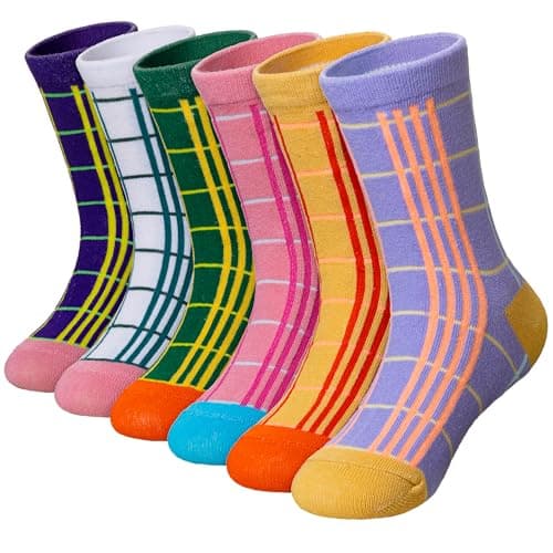 WEVIAS Girls Kids Crew Cotton Socks, Stripe 9-13 Years, 6 Pairs