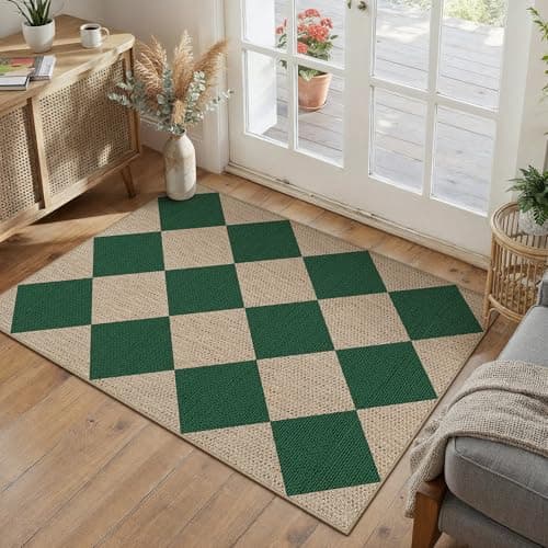 PureCozy 2x3 Green Checkered Washable Area Rug Non Slip