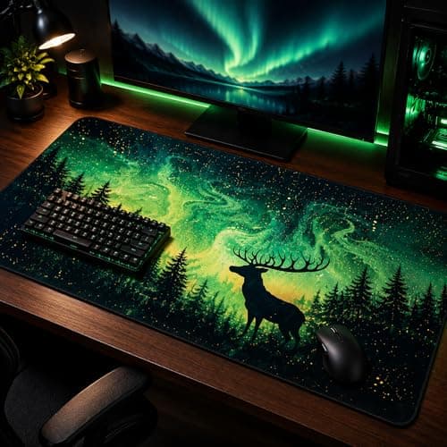 Aurora Borealis Gaming Mouse Pad XXL, Northern Lights Forest Desk Mat, Extended Large Mouse Pad for Keyboard and Mouse, Non Slip Rubber Base Waterproof Desk Pad for Gaming Office Home 31.5x15.7 Inch