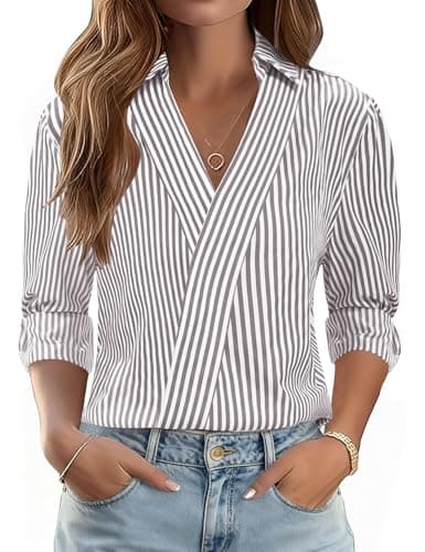 LOMON Womens Tops 3/4 Sleeve Shirts Dressy V Neck Business Casual Outfits
