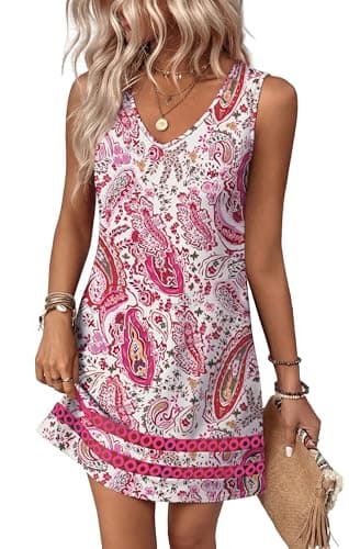 Sipaya Summer Dresses for Women 2026 Spring Dresses Tea Party Casual Sundresses Formal Birthday Dress Fashion Clothing Swimsuit Coverup Pink Boho Dress L