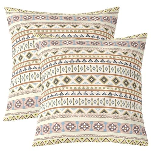 Feelyou Southwestern Geometric Square Cushion Covers 18 x 18-Inch Set of 2