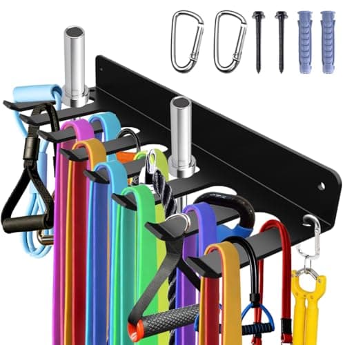 Home Gym Accessories Organization Storage Rack Equipment For Home 8 Hook Wall Hanger Display Gear Barbells Resistance Bands Jump Ropes Lifting Belt Hanger Accessories Hardware Included (Casual)