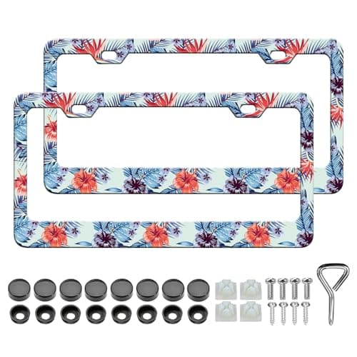 Flower License Plate Frame - 2PCS Personalized Hibiscus Flowers Aluminum Metal License Plate Holder, Rust-Proof Waterproof Car Decorative Tag Frames for Standard Us 12x6 Inch