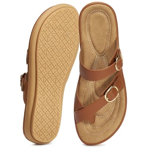 Alicegana Summer Flat Sandals for Women: Comfortable Dressy Walking Adjustable Slides 2026 - Ladies Orthopedic Casual Slip on Shoes for Vacation