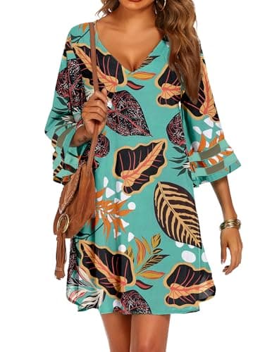 Ekouaer Women's Beach Coverups 3/4 Mesh Sleeve Bathing Suit Cover Ups Beachwear Loose Fit Swimwear Beach Dress