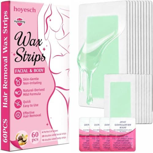 hoyesch 60PCS Wax Strips - 40 Facial & 20 Body Waxing Kit for Women