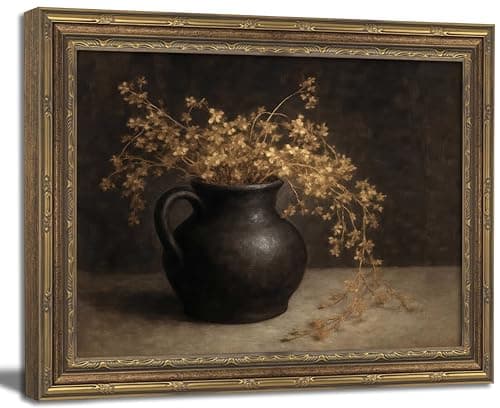 Gold Framed Wall Art Vintage Floral Antique Wall Art Moody Still Life Botanical Wall Decor Picture Rustic Country Cottagecore Autumn Dried Flowers Poster Print for Living Room Bedroom 12x16in