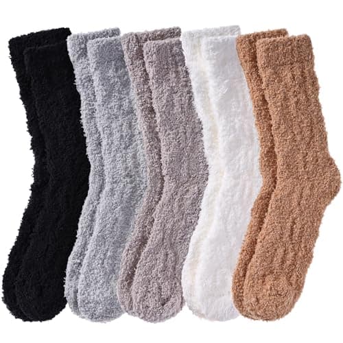 AOXION Fuzzy Socks for Women Fluffy Slipper Winter Warm Soft Cozy Microfiber Plush Home Sleeping Socks 5 Pairs Twist Color A