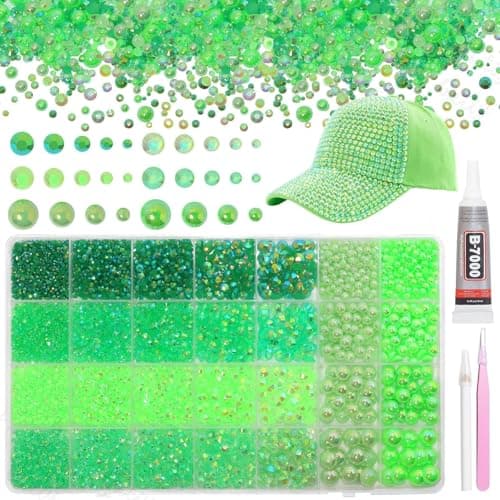 14000Pcs Green Flatback Rhinestones and Pearls for Bedazzling Kit