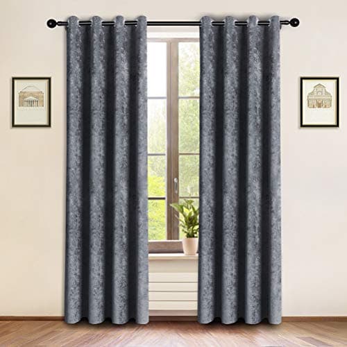 ELKCA Grey Double-Sided Chenille Window Curtains for Living Room Curtains for Bedroom,Grommet Top,2 Panels(Grey, 52" W x 104" L)