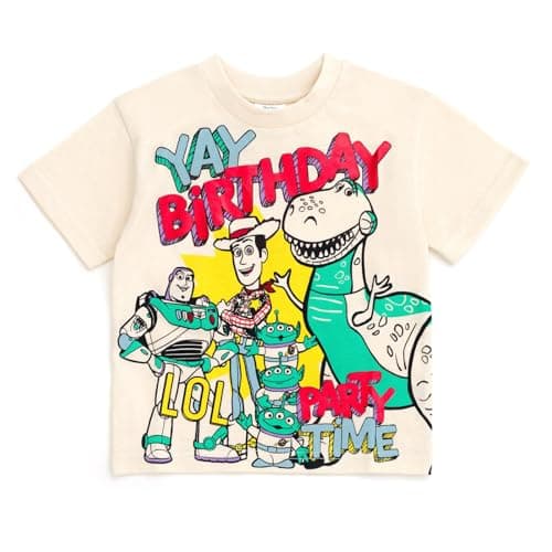 Disney Toy Story Birthday Big Boys Metallic Print T-Shirt Off White 10-12
