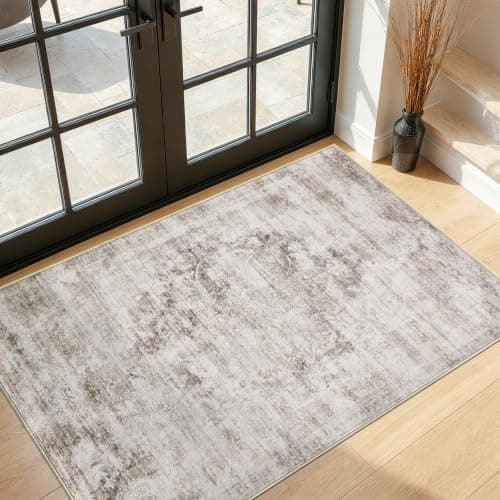 2'x3' Rugs for Living Room Bedroom, Washable Area Rugs, Pet & Kid Friendly Low Pile Carpet, Non-Shedding Non-Slip TPE Backing, Vintage Distressed Print Floor Mat for Bedroom Dining Room, Brown