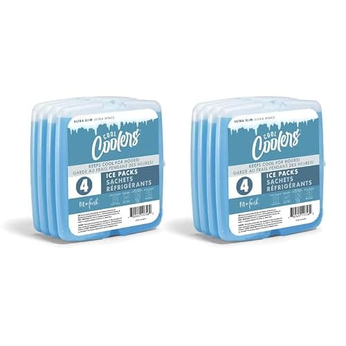 Cool Coolers by Fit + Fresh, Reusable & Long-Lasting Slim Ice Packs, Cold Packs for Lunch Boxes, Ice Packs for Lunch Bags, Blue 8 Pack