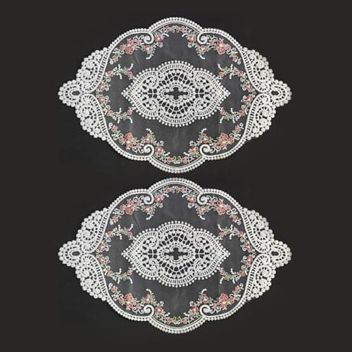pson 2Pcs 14.6 X 9.8 Inch Oval Embroidered Retro Lace Placemats for Home Decor, Wedding, Vase, and Cup Mats(White)