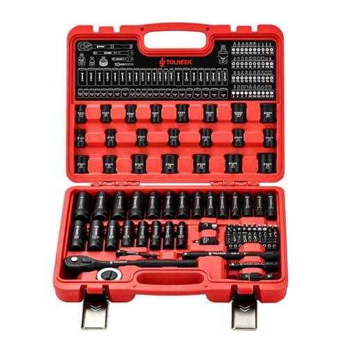3/8 impact socket set, 92PCS 6-Point (5/16" to 3/4“,8mm to 22mm), Cr-Mo, with Adapters, Wrench, Quick Release Ratchet, Palm Ratchet Kit,Extension Bar & Storage Case