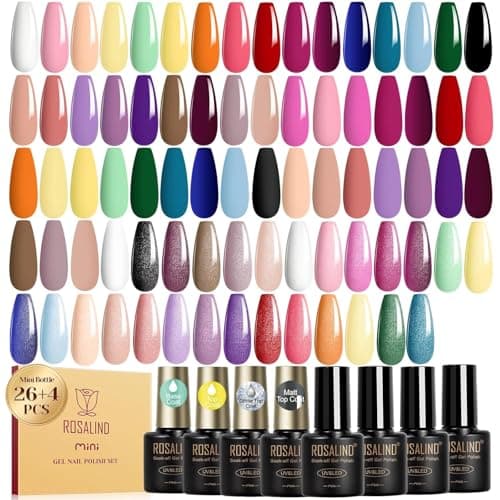 ROSALIND 30pcs All Seasons Gel Nail Polish Set with Base and Gel Top Coat