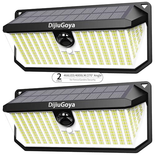 DijiuGoya 466 LEDs Solar Security Lights Outdoor with Motion Sensor, 2-Pack