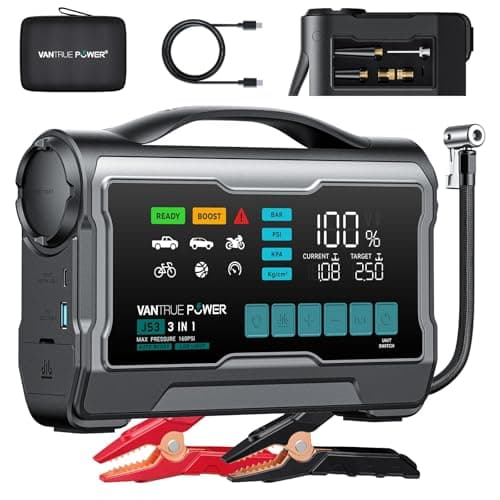 VANTRUE POWER JS3 Real 3250A Jump Starter with Air Compressor 160PSI, 12V Car Battery Booster with Display, Jump Box with Light, Support 65W Fast Charging Power Bank, 10L Gas/8L Diesel Engines