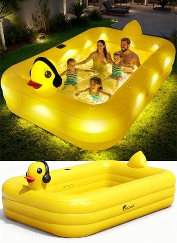 FizZeal Inflatable Pool with Lights,Solar Duck Inflatable Swimming Pool for Kid,Blow Up Pool for Adults,Large Inflatable Kiddie Pool,Durable Thickened Family Inflatable Kid Pool for Backyard 100*63*22