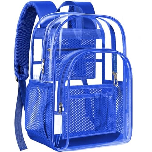 PAMANO Clear Backpack, Heavy Duty Transparent with Reinforced Bottom See Through Backpack for College, Travel, Workplace Security, Blue