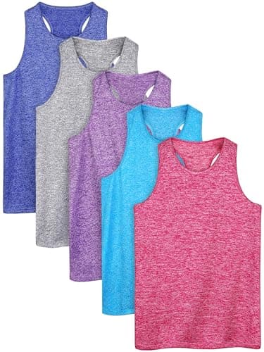 Poroka 5 Pack Girls Active Dry Fit Tank Top Sleeveless Racerback Tank Tops