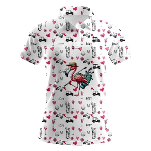 Flamingo Womens Golf Shirt Funny Golf Shirts for Woman Short Sleeve Shirts for Tennis
