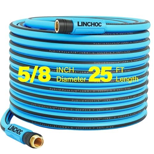 LINCHOC GARDEN 25 FT Hybrid Garden Hose 5/8-Inch - Kink-Resistant, Burst 450PSI, Lightweight Heavy Duty All-Weather for Medium SpaceBackyard Flower Beds, Small Lawns & Vegetable Gardens
