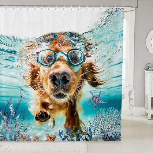 Feelyou Ocean Shower Curtain Ocean Dog Bathroom Shower Curtain Set