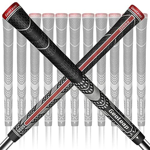 Geoleap Golf Grips Set of 13- Back Rib Improved Control，Multi Compound Rubber And Cord Hybrid Golf Club Grips, Standard/Mdisize, 5 Colors Optional. (Standard, Black)