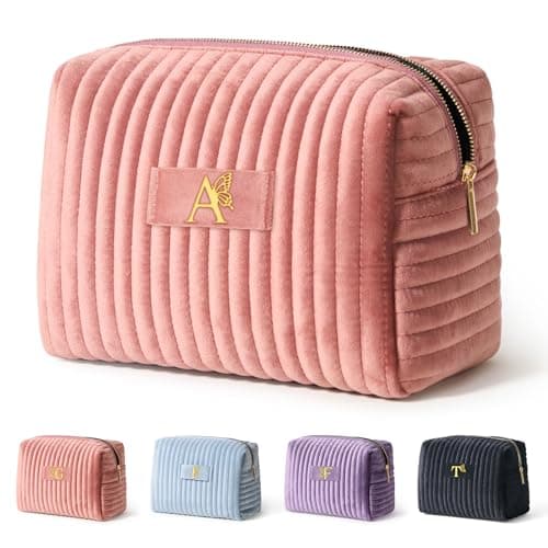 COSHAYSOO Bridesmaid Proposal Engagement Gifts Bridal Shower Bachelorette Party Favors Makeup Bag Quilted Make Up Cosmetic Pouch for Bride to Be Maid of Honor Godmother Dusty Pink Initial Letter A