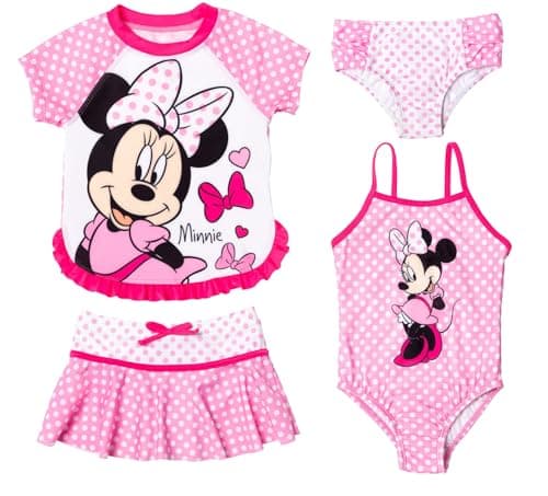 Disney Minnie Mouse Big Girls One Piece Bathing Suit Rash Guard Modest Swimsuit Skirt and Bottom 14-16