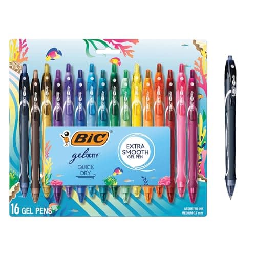 BIC Ocean Themed Gel Pens, Assorted Colors, Medium Point, 0.7 mm, 16-Count