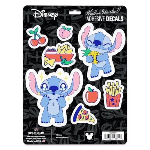 Disney Lilo and Stitch Foodie 8 Pack Adhesive Vinyl Decals - Fun Set of Foodie Stitch Stickers for Car or Truck, 1 Pack (8 Count)