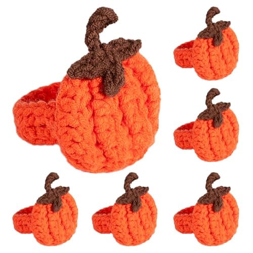 D-buy Set of 4 Pumpkin Napkin Rings, Fall Napkin Rings Thanksgiving Halloween Napkin Ring Holder, Handcrafted Crochet Napkin Holders for Thanksgiving Dinner Table Décor (4, Orange)