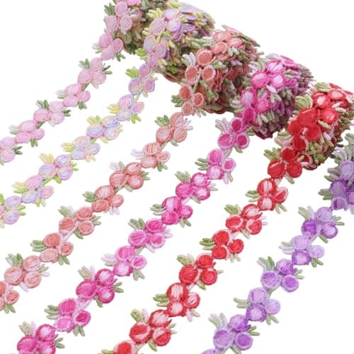 IDONGCAI Flower Embroidered Lace Trim 6 Yards Rose Applique Lace Ribbon Trim for Sewing Crafts 6 Mix Colors