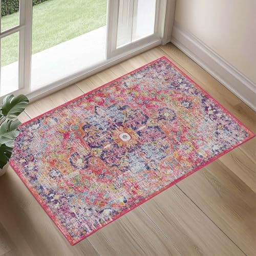 Washable Entryway Runner Area Rug : 2x3ft Stain Resistant Small Entry Rug Boho Doorway Throw Rug Non Slip Laundry Room Floor Carpet for Bedroom Bedside Kitchen Indoor Home Decor Doormat