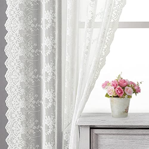 Kotile Long Ivory Floral Lace Curtains for Living Room 52x108 Inch 2 Panels